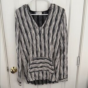 Velvet Striped Black‎ and White Hoodie
